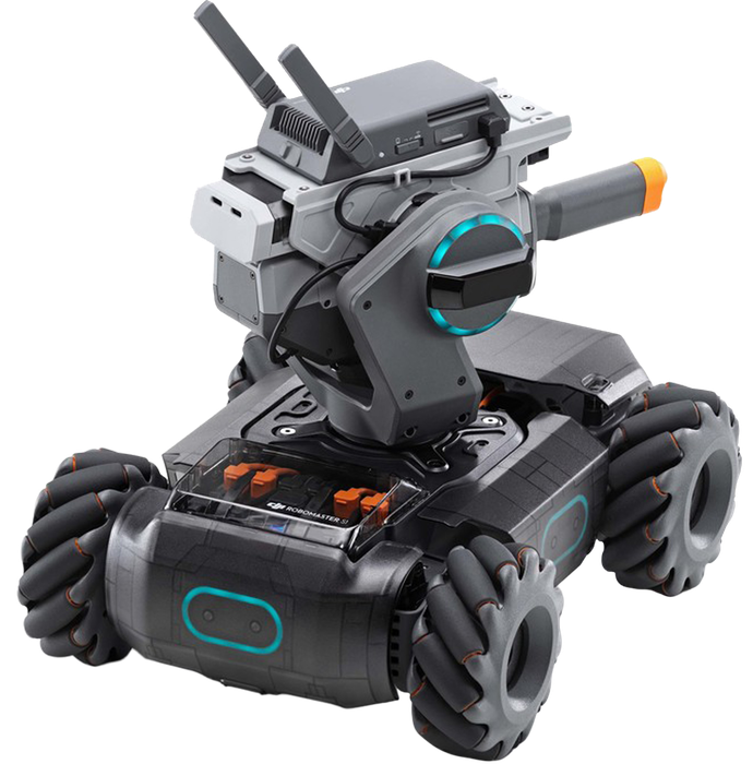 A student-built robot on a workbench
